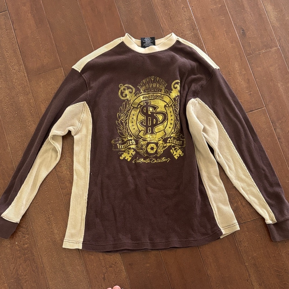 South Pole Men's Brown and Cream Crewneck Sweater